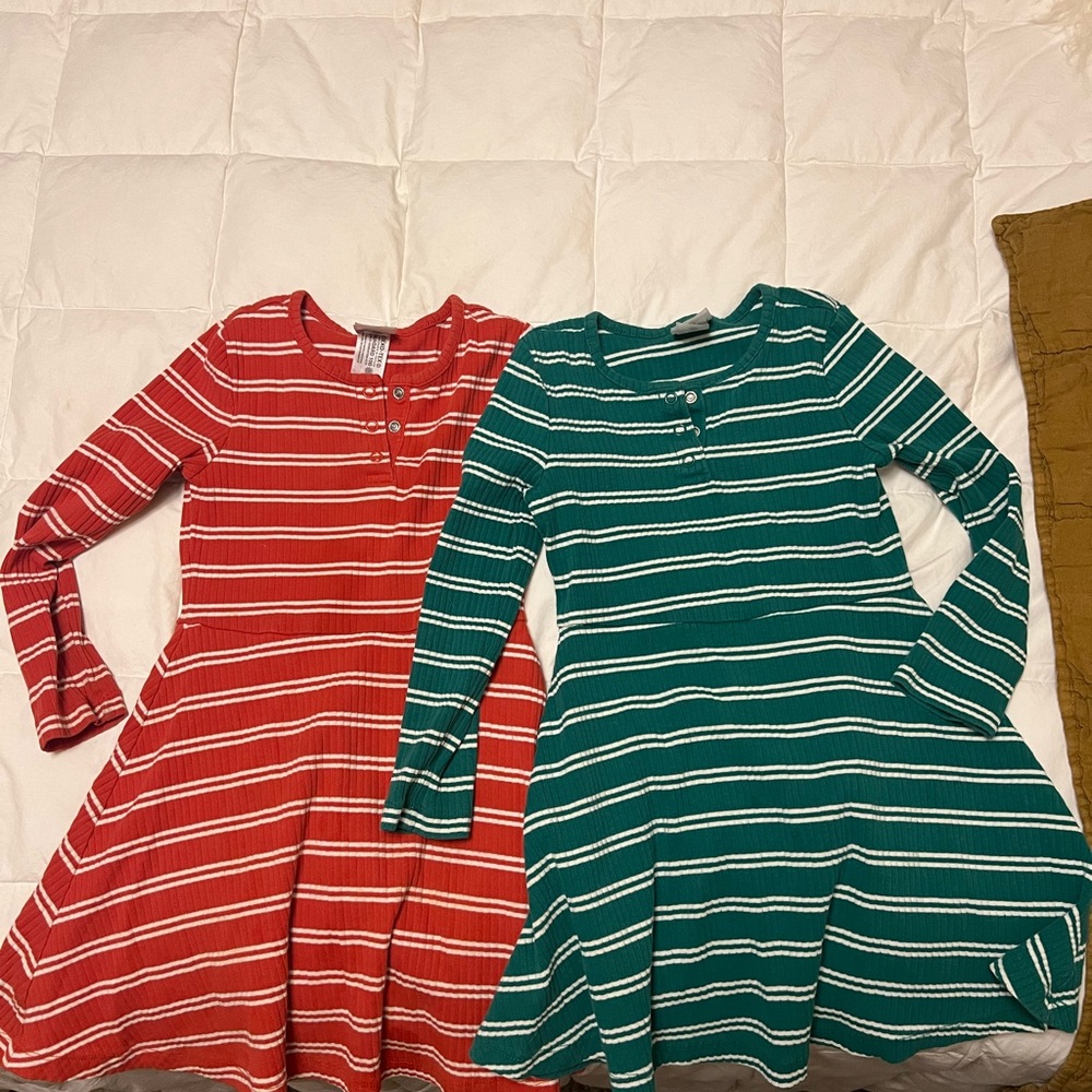 Hanna Anderson Striped Red and Green Casual Kids Dresses